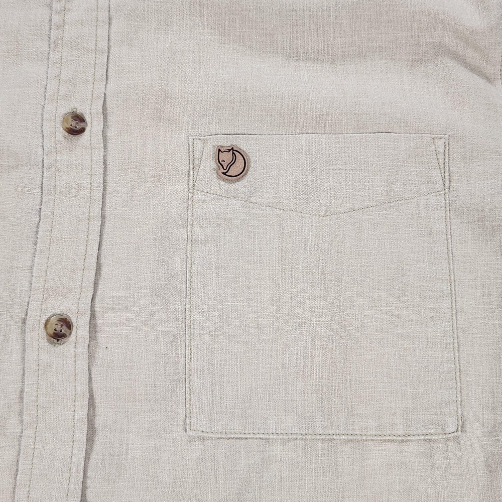 Fjallraven Ovik Travel Shirt Mens XL Beige Hemp Short Sleeve Button Up Outdoor - Picture 7 of 13